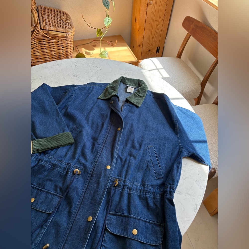 Vintage 90s Blue Denim Chore Jacket with Green Corduroy Collar - Picture 6 of 8
